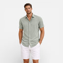 Men’s Linen Cotton Blend Button Up Shirt Breathable Summer Fit