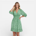 Women’s Summer Floral Dress Smocked Waist V-Neck Midi