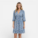 Women’s Summer Floral Dress Smocked Waist V-Neck Midi