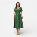 Women’s Polka Dot Dress Lightweight Flowy Midi Short Sleeve