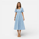 Women’s Polka Dot Dress Lightweight Flowy Midi Short Sleeve