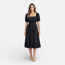 Women’s Square Neck Midi Dress Smocked Waist A-Line Summer