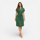 Women’s Lightweight Midi Dress Belted V-Neck Short Sleeve
