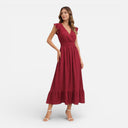 Women’s Lightweight Midi Dress V Neck Flowy Elegant Summer