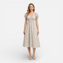 Women’s Floral Midi Dress Smocked Waist Puff Sleeve Summer