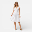 Damen Midikleid mit Lochspitze und V-Ausschnitt – Sommerkleid für Hochzeitsgäste