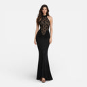 Women’s Lace Maxi Dress Backless Halter Elegant Bodycon Stretch