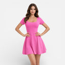 Damen Sommer Minikleid mit figurbetontem Oberteil und ausgestelltem Rock, kurze Ärmel, Stretchstoff