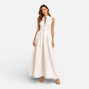 Damen Ärmelloses Maxi-Kleid mit Reißverschluss vorne Eleganter Faltenrock