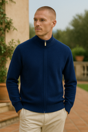 Simon Men’s Wool Zip Cardigan – Full Zip Knit Sweater with High Collar