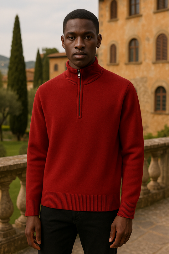 Landon Men’s Wool Half Zip Sweater – High Collar Pullover Knit