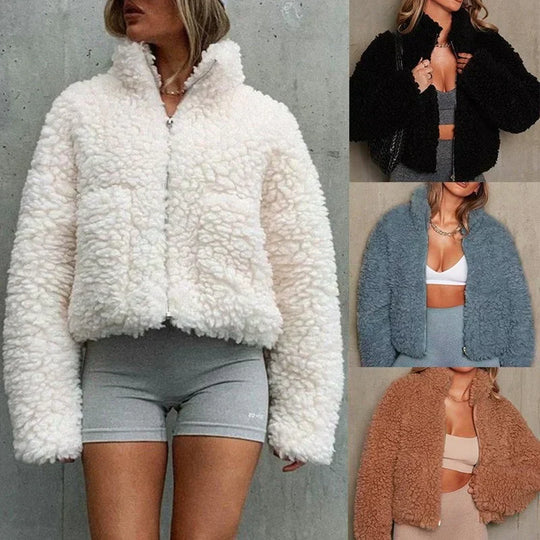 Mara Damen Winterjacke – Teddy-Mantel mit Reißverschluss
