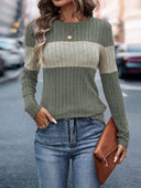 Sophie Damen Farbblock Strickoberteil – Langarm Freizeitpullover