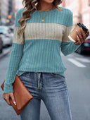 Sophie Damen Farbblock Strickoberteil – Langarm Freizeitpullover