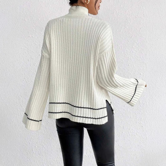 Amy - Damen Rollkragen Rippstrickpullover