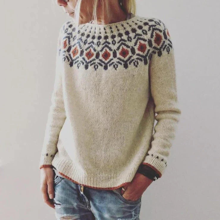 Elena Women’s Nordic Knit Sweater – Long Sleeve Casual Pullover