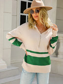 Alina | Damenpullover mit halbem Reißverschluss und gestreiftem Detail