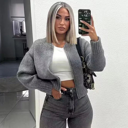 Elodie - Women's Cropped Knit Cardigan Sweater