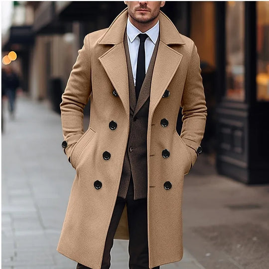 Sebastian Men’s Overcoat – Double-Breasted Long Coat