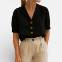 Women’s Linen Cotton Shirt Short Sleeve Casual Summer Top