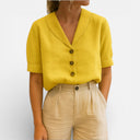 Women’s Linen Cotton Shirt Short Sleeve Casual Summer Top