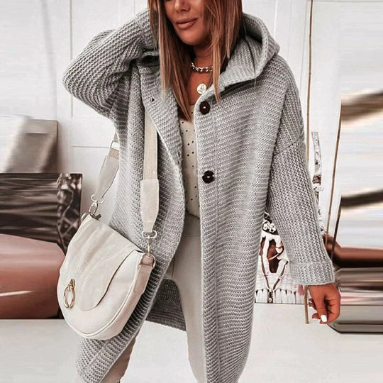 Harper Damen Kapuzen-Strickcardigan – Knopfleiste Langarm-Pullover