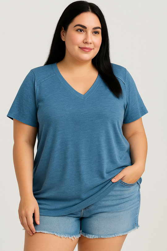 Rosa – V-hals effen T-shirt