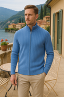 Dorian Men’s Wool Zip Cardigan – Ribbed Full Zip Knit Sweater with Collar