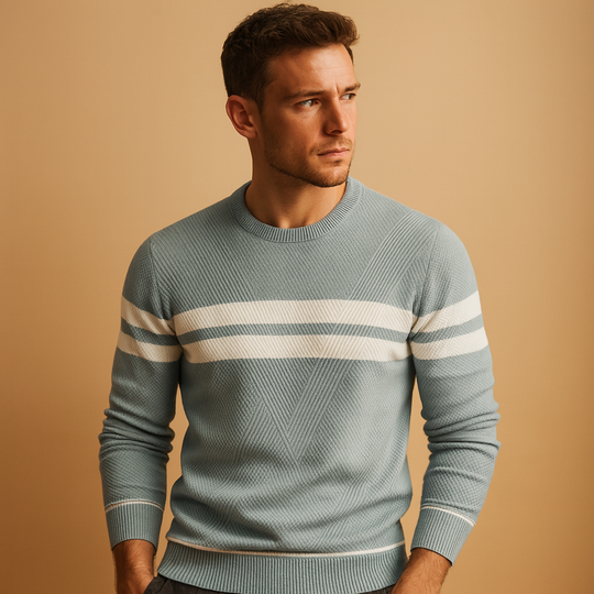 Lucas Men’s Knit Sweater – Crew Neck Striped Pullover