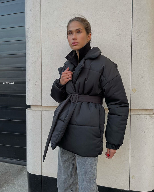 Liana Women’s Belted Puffer Jacket – Short Winter Coat