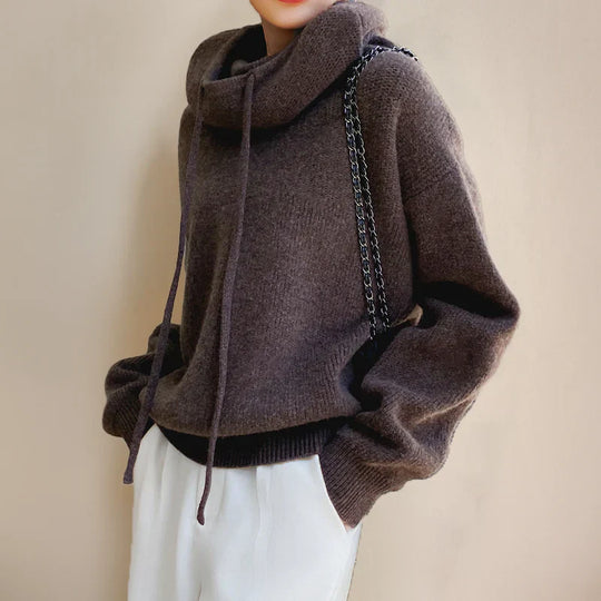 Sophia Women’s Knit Hoodie Sweater – Cozy Pullover with High Neck
