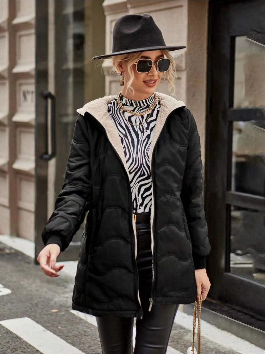 Women’s Shearling Jacket – Warm Quilted Zip-Up Winter Coat