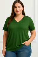 Rosa – V-Ausschnitt einfarbiges T-Shirt