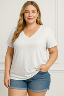 Rosa – V-Ausschnitt einfarbiges T-Shirt