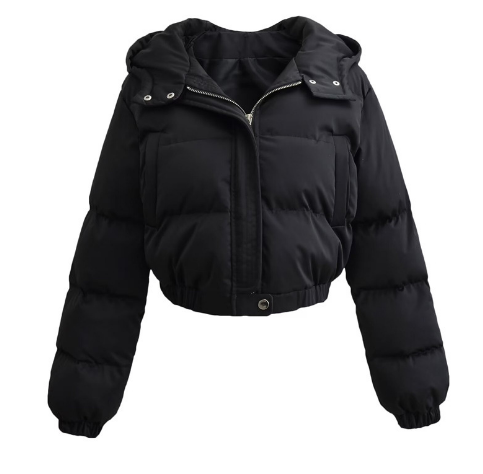 Women’s Cropped Puffer Jacket with Hood – Winter Streetwear
