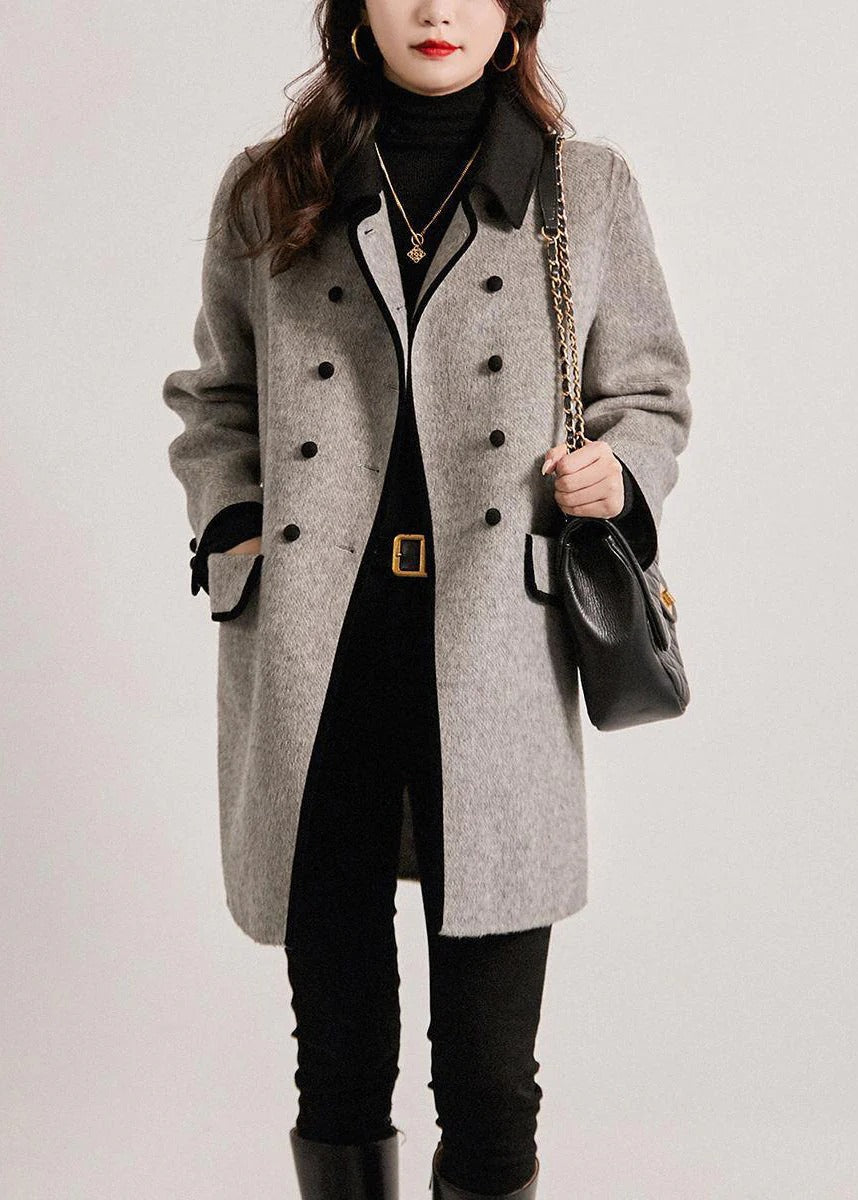 Women’s Wool Blend Trench Coat – Double-Breasted Mid-Length Elegance