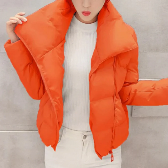 Women’s Short Puffer Jacket – Asymmetrical Zip Winter Coat