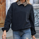 Elara Damen Fleece Sweatshirt – Leopardenkragen Halb-Reißverschluss Pullover
