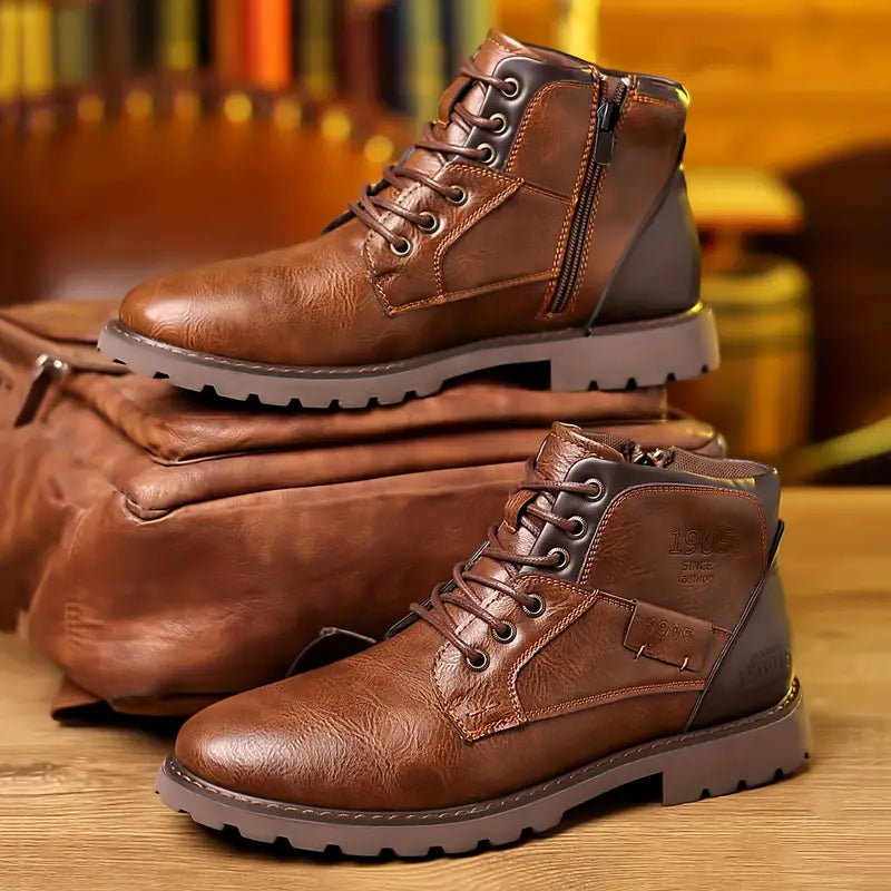 Colton Herrenstiefel – Leder-Schnürstiefeletten mit seitlichem Reißverschluss