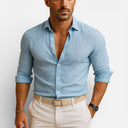 Men’s Button-Down Shirt Linen Blend Lightweight Slim Fit