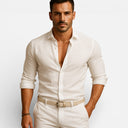 Men’s Button-Down Shirt Linen Blend Lightweight Slim Fit