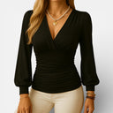 Women’s Long Sleeve V-Neck Top Stretch Jersey Elegant Fit