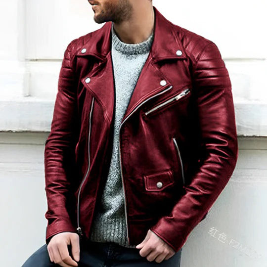 Herren-Bikerjacke – Klassischer Lederstil mit Reißverschluss-Details