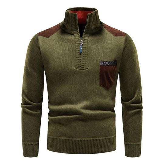 Herrenpullover – Halb-Reißverschluss Strickpullover mit Brusttasche