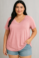 Rosa – V-Ausschnitt einfarbiges T-Shirt