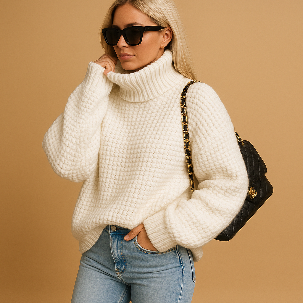 Elina Damen Strickpullover – Langarm Rollkragenpullover