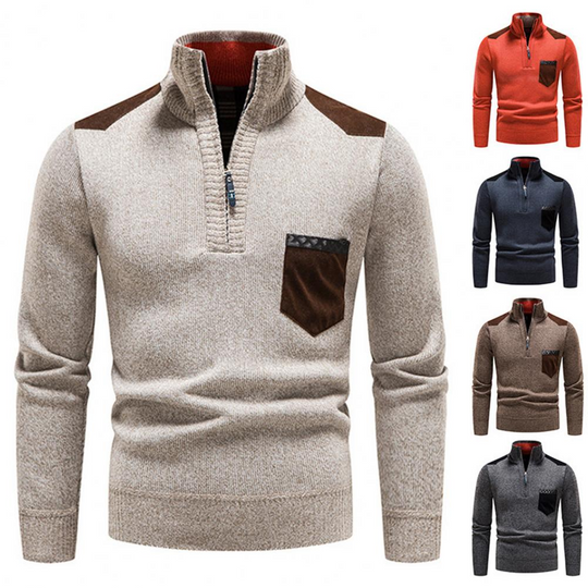 Men’s Sweater – Half-Zip Knit Pullover with Chest Pocket