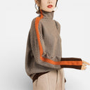 Barclay & Bloom | Women’s Turtleneck Sweater – Patterned Knit Pullover with Contrast Stripe