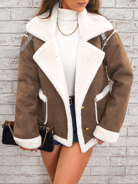 Amaya Women’s Shearling Jacket – Short Teddy Suede Winter Coat