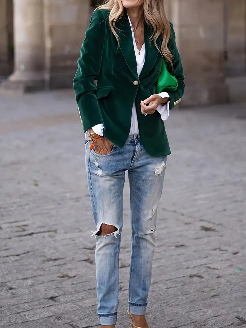 Odessa | Velvet Blazer with Button Detail